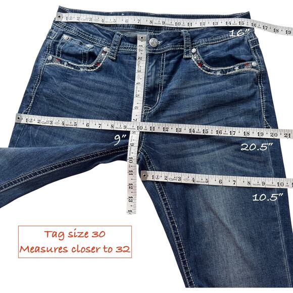 Grace in LA Bootcut Jeans Tribal Feather Embroider Fray Hem Easy Fit 32X33* (30) - Picture 6 of 16